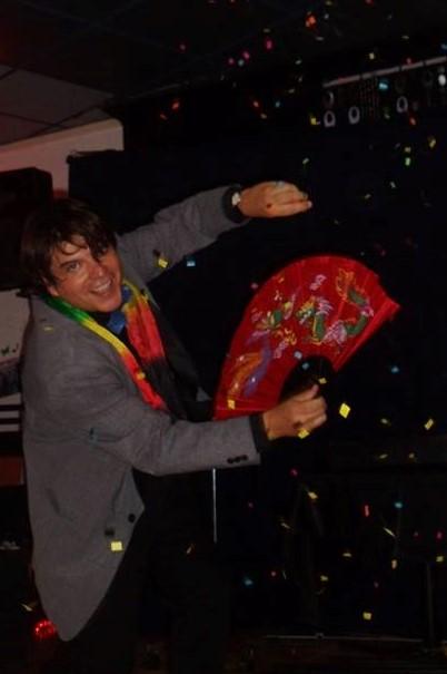 Magician Olivier Klinkenberg OK MAGICS confettistorm stage magic trick in Tenerife Spain September 2015
