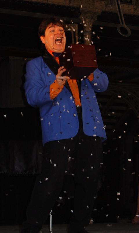Magician Olivier OK MAGICS performing trick with comedy box in Brussels 2008